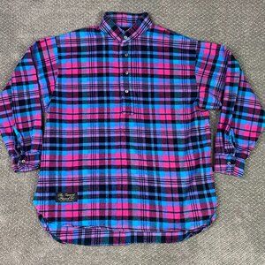 Vermont Flannel Co. Pullover Henley Shirt Men's Medium Blue Pink Plaid Check
